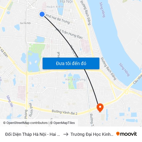 Đối Diện Tháp Hà Nội - Hai Bà Trưng (Cạnh 56 Hai Bà Trưng) to Trường Đại Học Kinh Tế Kỹ Thuật Công Nghiệp map