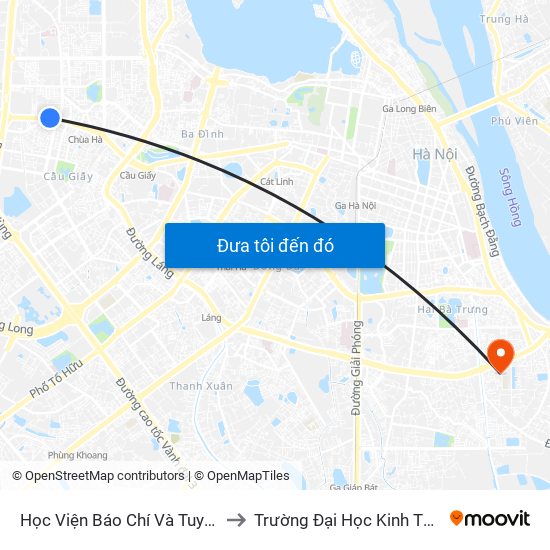 Học Viện Báo Chí Và Tuyên Truyền - 36 Xuân Thủy to Trường Đại Học Kinh Tế Kỹ Thuật Công Nghiệp map