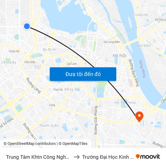 Trung Tâm Khtn Công Nghệ Quốc Gia - 18 Hoàng Quốc Việt to Trường Đại Học Kinh Tế Kỹ Thuật Công Nghiệp map