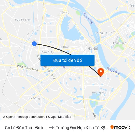Ga Lê Đức Thọ - Đường Hồ Tùng Mậu to Trường Đại Học Kinh Tế Kỹ Thuật Công Nghiệp map