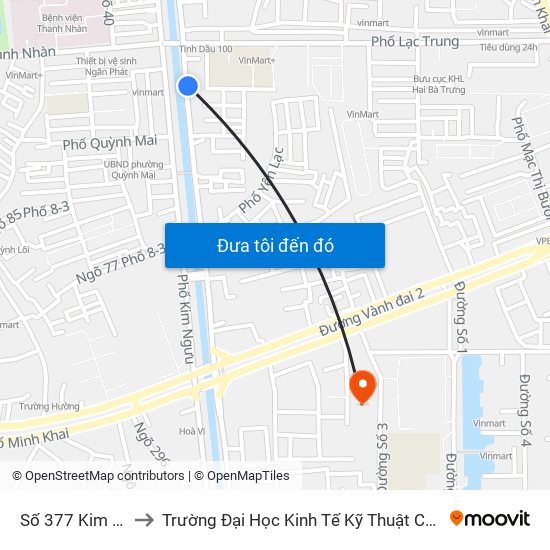 Số 377 Kim Ngưu to Trường Đại Học Kinh Tế Kỹ Thuật Công Nghiệp map