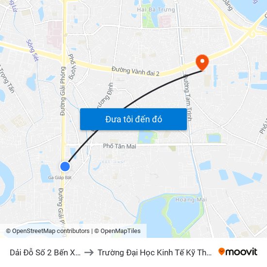 Dải Đỗ Số 2 Bến Xe Giáp Bát to Trường Đại Học Kinh Tế Kỹ Thuật Công Nghiệp map