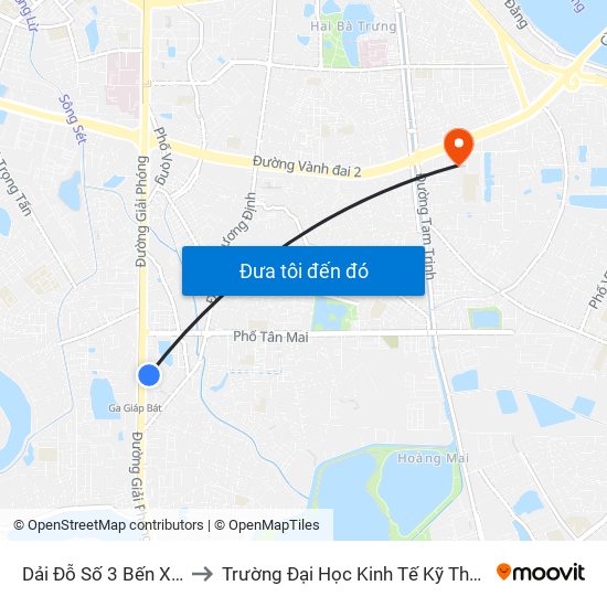 Dải Đỗ Số 3 Bến Xe Giáp Bát to Trường Đại Học Kinh Tế Kỹ Thuật Công Nghiệp map