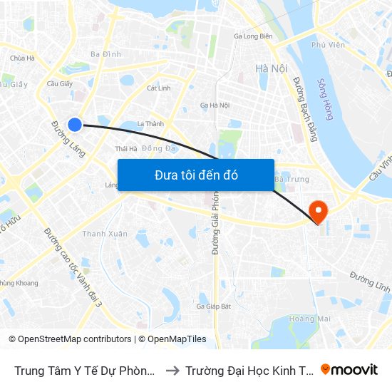 Trung Tâm Y Tế Dự Phòng Hn - 70 Nguyễn Chí Thanh to Trường Đại Học Kinh Tế Kỹ Thuật Công Nghiệp map