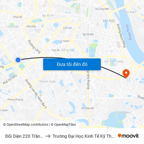 Đối Diện 220 Trần Duy Hưng to Trường Đại Học Kinh Tế Kỹ Thuật Công Nghiệp map