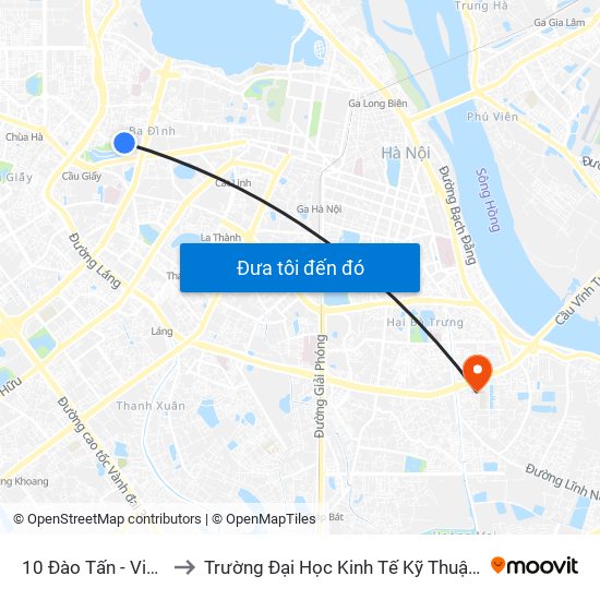 10 Đào Tấn - Viện Vật Lý to Trường Đại Học Kinh Tế Kỹ Thuật Công Nghiệp map