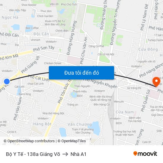 Bộ Y Tế - 138a Giảng Võ to Nhà A1 map