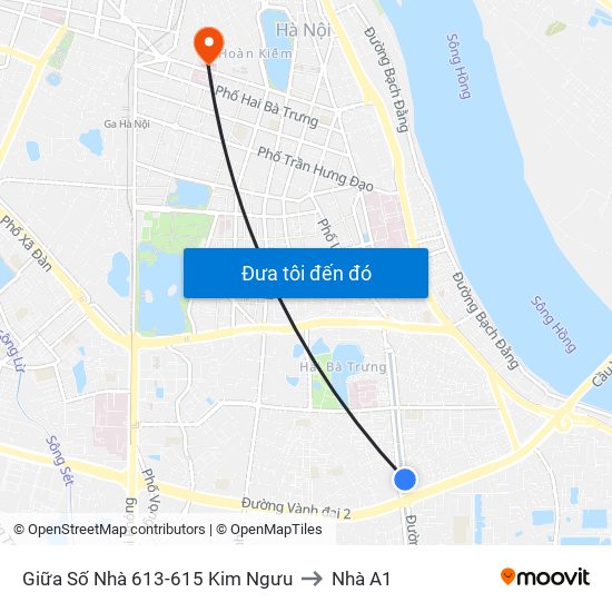 Giữa Số Nhà 613-615 Kim Ngưu to Nhà A1 map