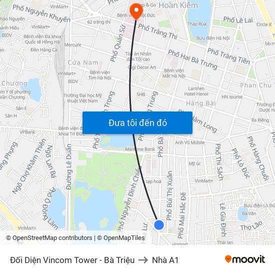 Đối Diện Vincom Tower - Bà Triệu to Nhà A1 map