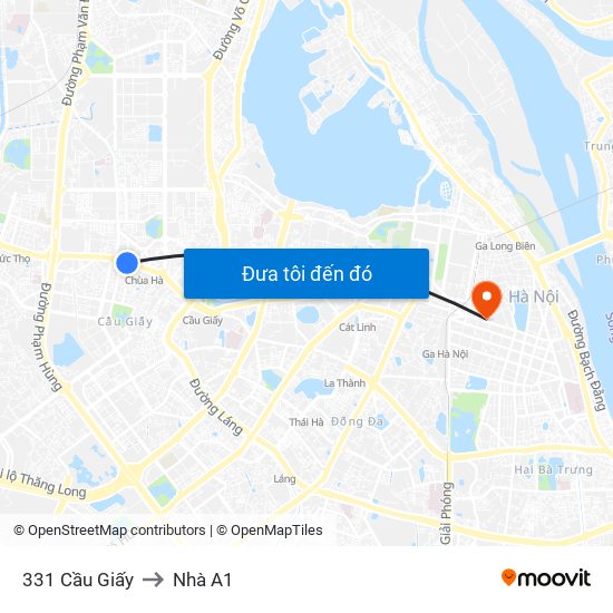 331 Cầu Giấy to Nhà A1 map