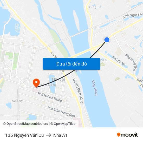 135 Nguyễn Văn Cừ to Nhà A1 map