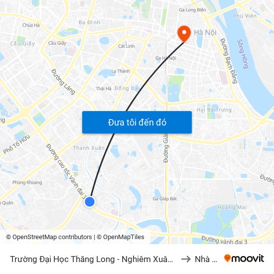 Trường Đại Học Thăng Long - Nghiêm Xuân Yêm to Nhà A1 map