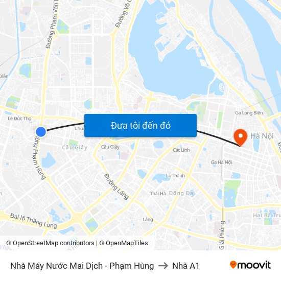 Nhà Máy Nước Mai Dịch - Phạm Hùng to Nhà A1 map