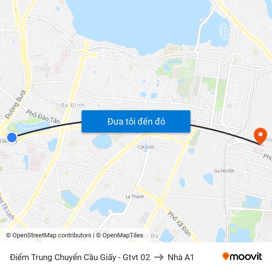 Điểm Trung Chuyển Cầu Giấy - Gtvt 02 to Nhà A1 map