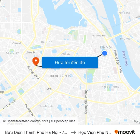 Bưu Điện Thành Phố Hà Nội - 75b Đinh Tiên Hoàng to Học Viện Phụ Nữ Việt Nam map