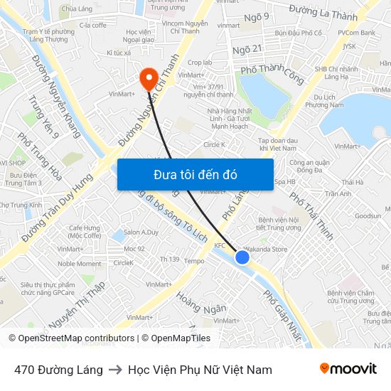 470 Đường Láng to Học Viện Phụ Nữ Việt Nam map