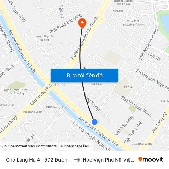 Chợ Láng Hạ A - 572 Đường Láng to Học Viện Phụ Nữ Việt Nam map