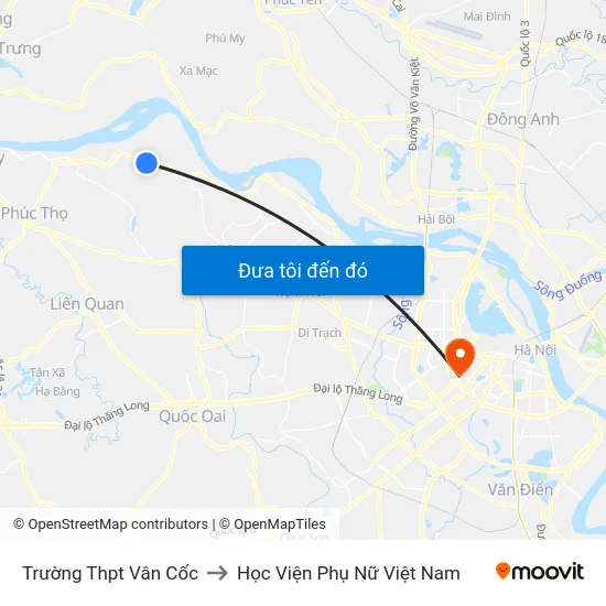Trường Thpt Vân Cốc to Học Viện Phụ Nữ Việt Nam map