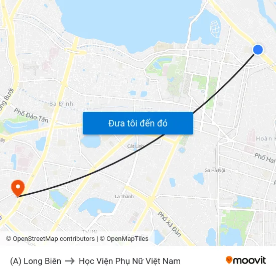 (A) Long Biên to Học Viện Phụ Nữ Việt Nam map