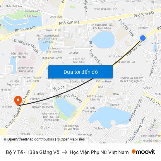 Bộ Y Tế - 138a Giảng Võ to Học Viện Phụ Nữ Việt Nam map