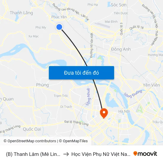 (B) Thanh Lâm (Mê Linh) to Học Viện Phụ Nữ Việt Nam map
