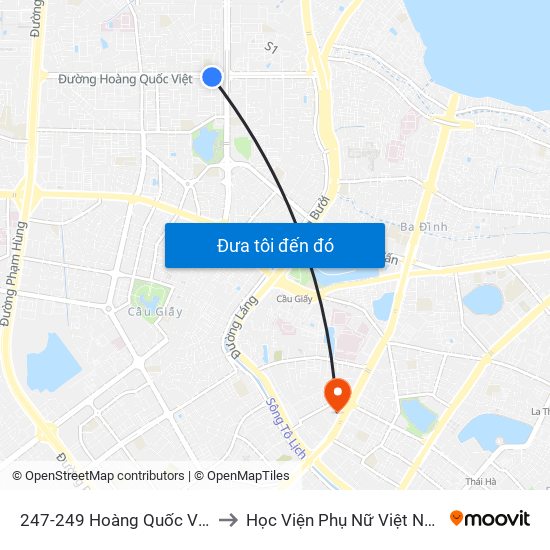 247-249 Hoàng Quốc Việt to Học Viện Phụ Nữ Việt Nam map