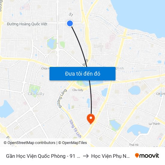 Gần Học Viện Quốc Phòng - 91 Hoàng Quốc Việt to Học Viện Phụ Nữ Việt Nam map