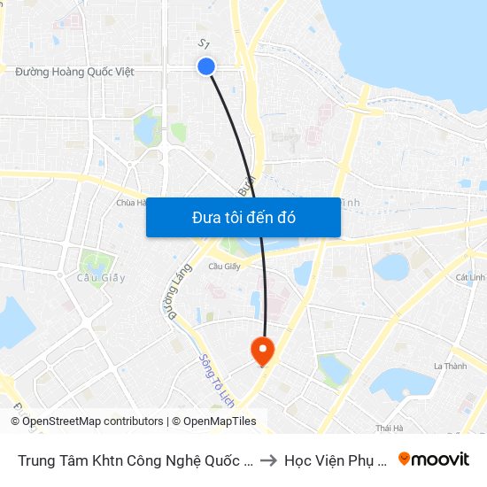 Trung Tâm Khtn Công Nghệ Quốc Gia - 18 Hoàng Quốc Việt to Học Viện Phụ Nữ Việt Nam map