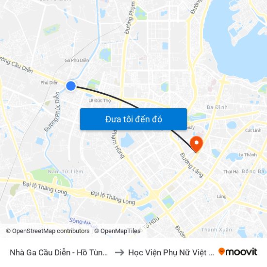 Nhà Ga Cầu Diễn - Hồ Tùng Mậu to Học Viện Phụ Nữ Việt Nam map