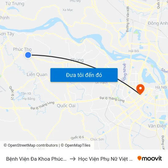 Bệnh Viện Đa Khoa Phúc Thọ to Học Viện Phụ Nữ Việt Nam map