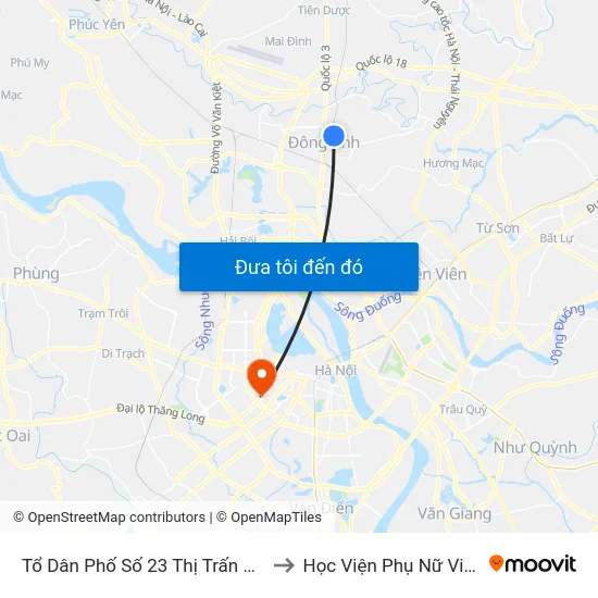 Tổ Dân Phố Số 23 Thị Trấn Đông Anh to Học Viện Phụ Nữ Việt Nam map
