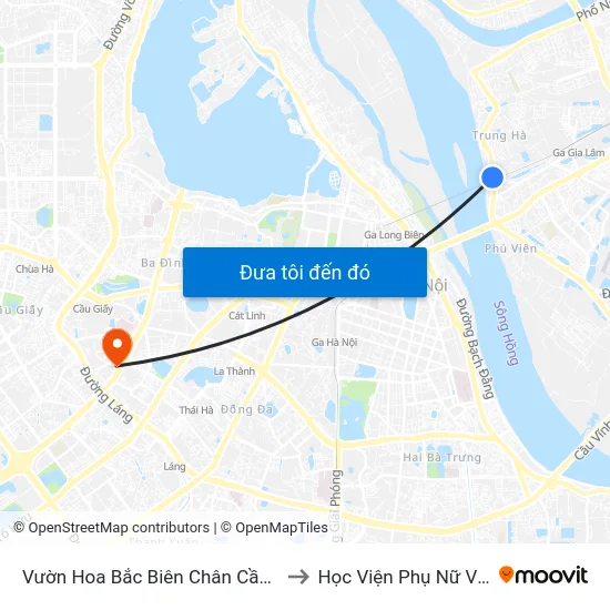 Vườn Hoa Bắc Biên Chân Cầu Long Biên to Học Viện Phụ Nữ Việt Nam map