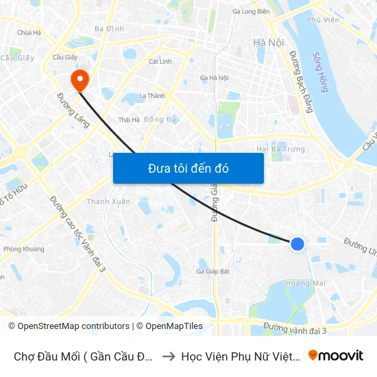 Chợ Đầu Mối ( Gần Cầu Đền Lừ) to Học Viện Phụ Nữ Việt Nam map