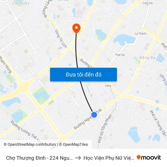 Chợ Thượng Đình - 224 Nguyễn Trãi to Học Viện Phụ Nữ Việt Nam map