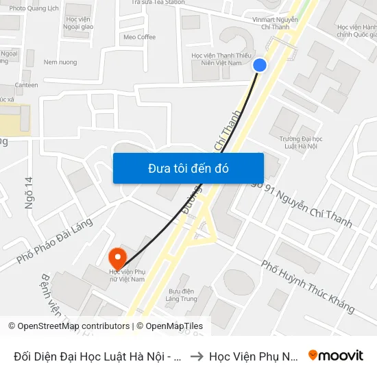 Đối Diện Đại Học Luật Hà Nội - Nguyễn Chí Thanh to Học Viện Phụ Nữ Việt Nam map