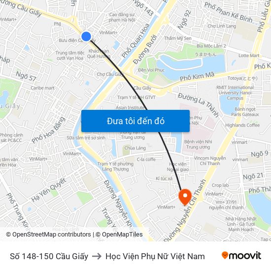 Số 148-150 Cầu Giấy to Học Viện Phụ Nữ Việt Nam map