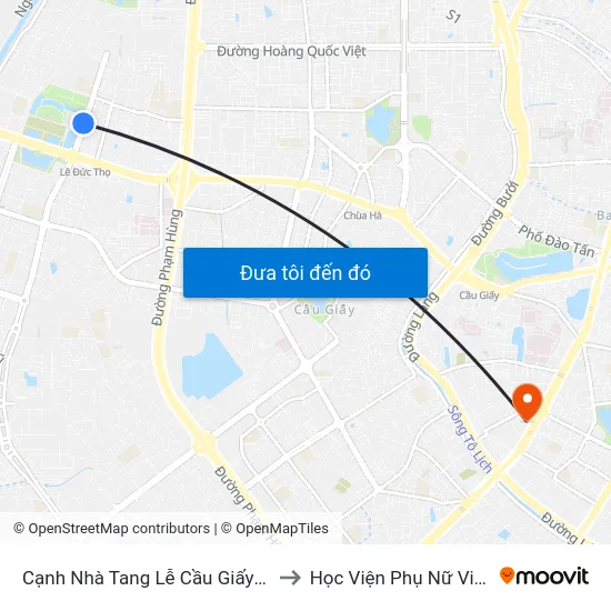 Cạnh Nhà Tang Lễ Cầu Giấy - Trần Vỹ to Học Viện Phụ Nữ Việt Nam map