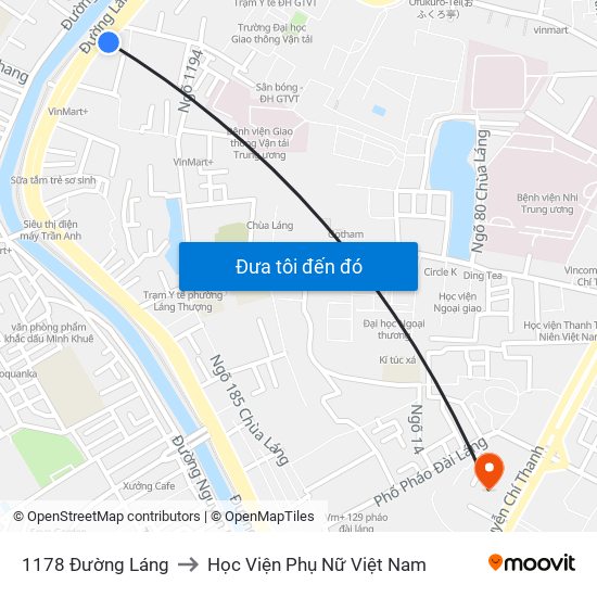 1178 Đường Láng to Học Viện Phụ Nữ Việt Nam map