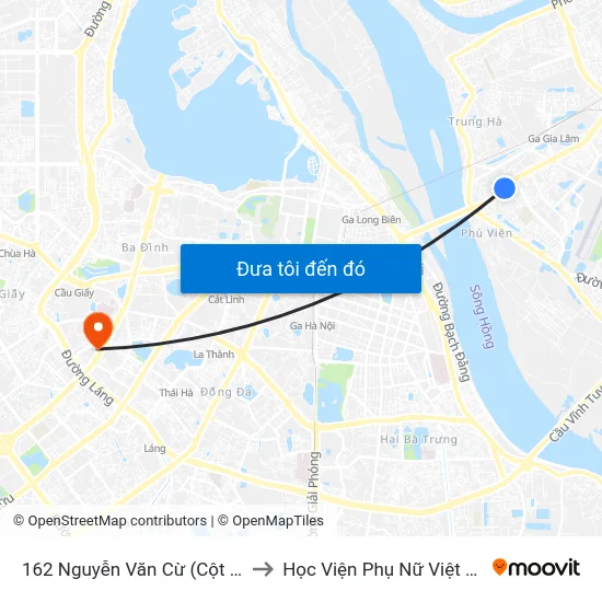 162 Nguyễn Văn Cừ (Cột Sau) to Học Viện Phụ Nữ Việt Nam map