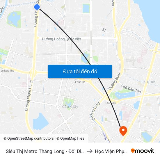 Siêu Thị Metro Thăng Long - Đối Diện Ngõ 599 Phạm Văn Đồng to Học Viện Phụ Nữ Việt Nam map