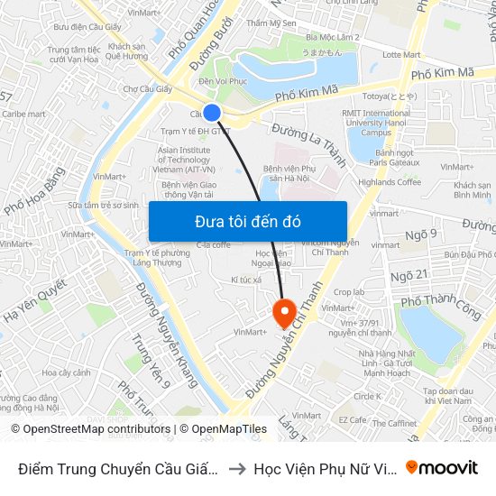 Điểm Trung Chuyển Cầu Giấy - Gtvt 01 to Học Viện Phụ Nữ Việt Nam map