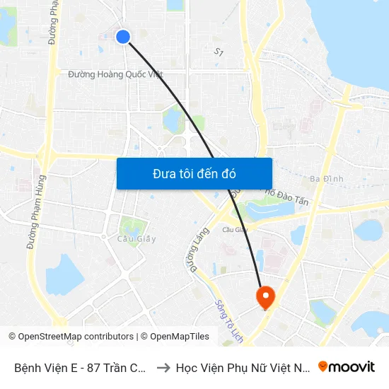 Bệnh Viện E - 87 Trần Cung to Học Viện Phụ Nữ Việt Nam map
