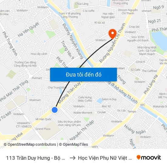 113 Trần Duy Hưng - Bộ Khcn to Học Viện Phụ Nữ Việt Nam map