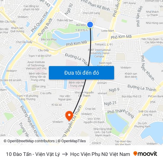 10 Đào Tấn - Viện Vật Lý to Học Viện Phụ Nữ Việt Nam map