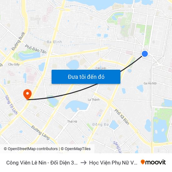 Công Viên Lê Nin - Đối Diện 35 Trần Phú to Học Viện Phụ Nữ Việt Nam map