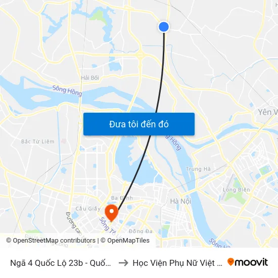 Ngã 4 Quốc Lộ 23b - Quốc Lộ 3 to Học Viện Phụ Nữ Việt Nam map