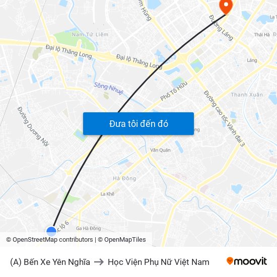 (A) Bến Xe Yên Nghĩa to Học Viện Phụ Nữ Việt Nam map