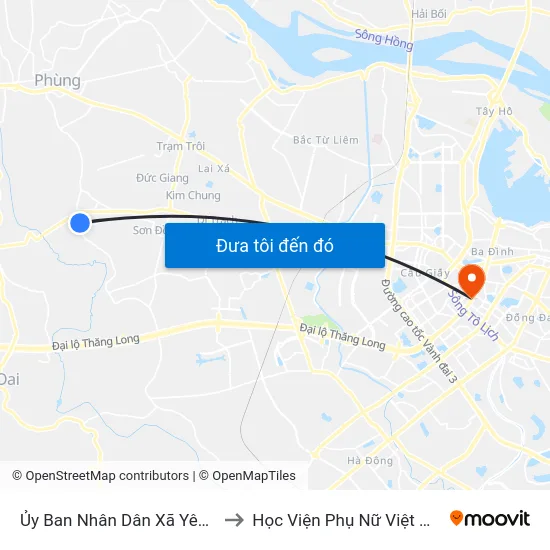 Ủy Ban Nhân Dân Xã Yên Sở to Học Viện Phụ Nữ Việt Nam map