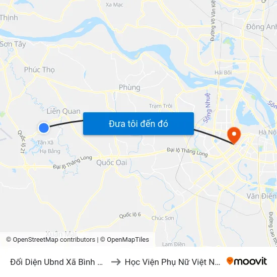 Đối Diện Ubnd Xã Bình Yên to Học Viện Phụ Nữ Việt Nam map