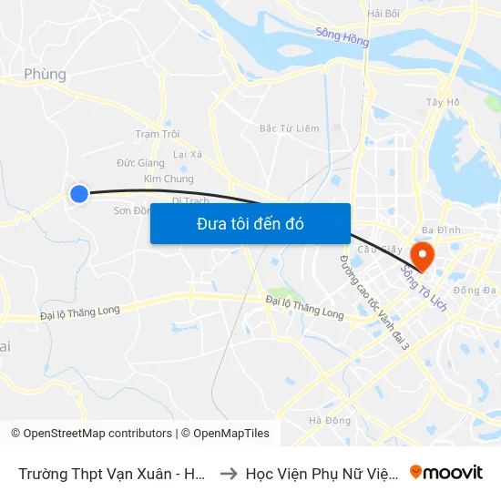 Trường Thpt Vạn Xuân - Hoài Đức to Học Viện Phụ Nữ Việt Nam map